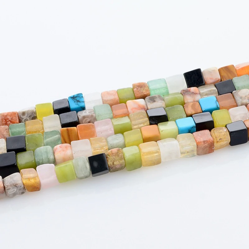 

Square Smooth Colorful Stone Loose Beads 4x4mm Natural Stone Beads Crystal Gem Stone for DIY Jewelry Making Bracelet Earring