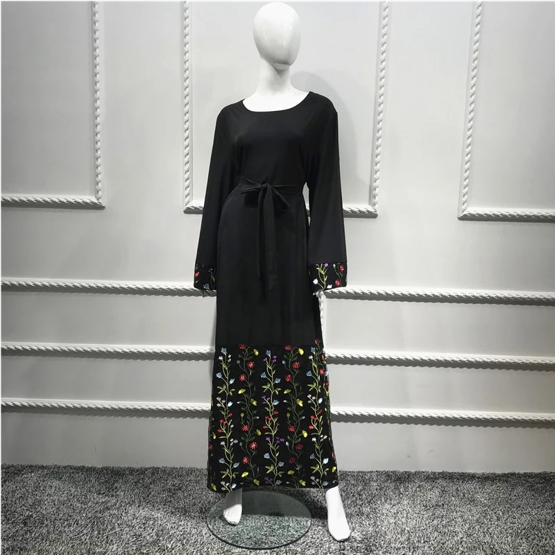 MISSJOY Новые Арабские abaya макси платья мусульманские для женщин Кафтан Мода с расклешенными рукавами Цветочная вышивка кружево Бангладеш Исламская одежда
