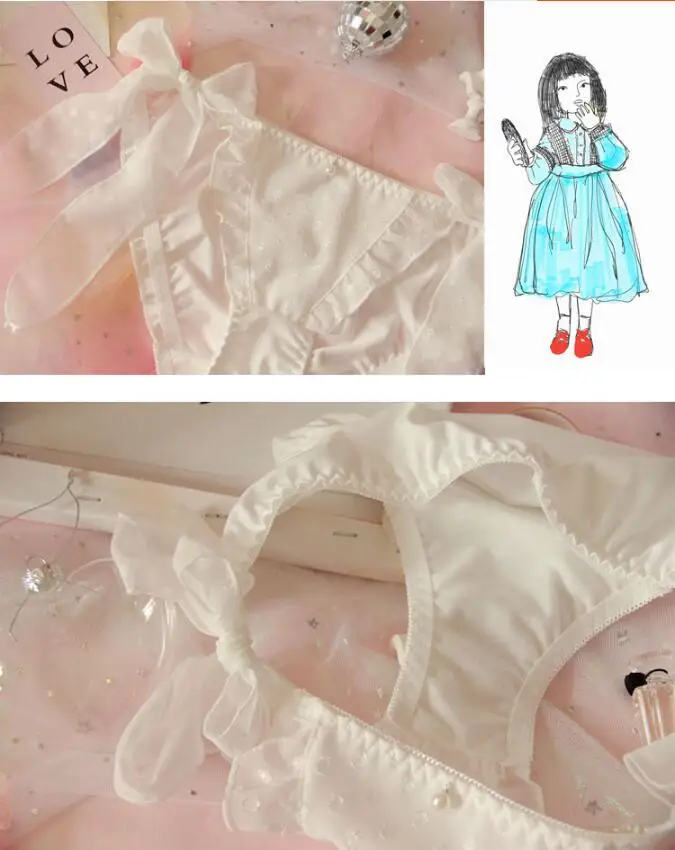 Japanese Soft Girl Sweet Girl Heart Chiffon Butterfly Knot Lotus Leaf Side Low-waist Sexy Belt Belt Underwear girls GZ-K17