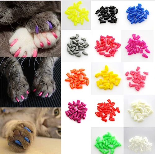 Hot Sale 20Pcs Colorful Soft Pet Dog Cat Kitten Paw Claw Control Nail Caps Claw Control Paws off + 1 pcs Adhesive Glue Security