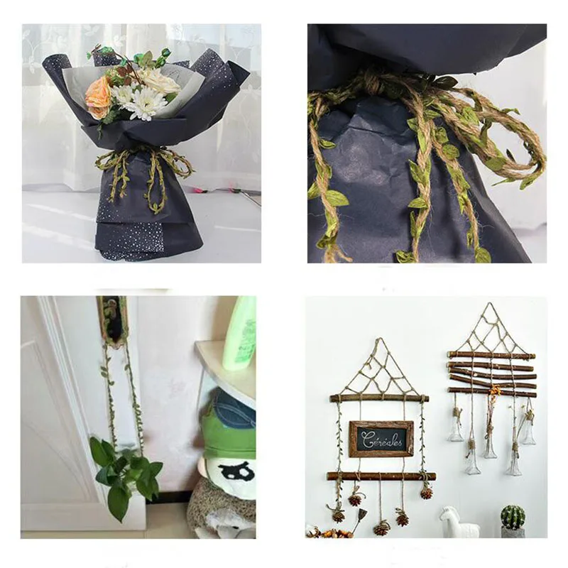 

5m Simulation Green Leaves Weaving Hemp Rope DIY Wedding Birthday Wedding Decoration Rattan Gift Bouquet Packaging Rope