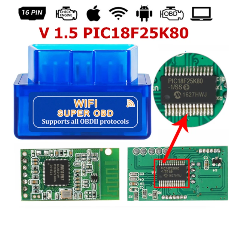 OBD ELM327 WI FI V1.5 OBD2 ELM 327 PIC18F25K80 2 Авто диагностический сканер автомобильный код ридер