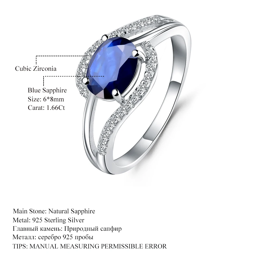 GEM'S BALLET 925 пробы серебряные классические изящные кольца 1.66Ct Овальный Натуральный Синий Сапфировое Кольцо из драгоценных камней для женщин ювелирные изделия