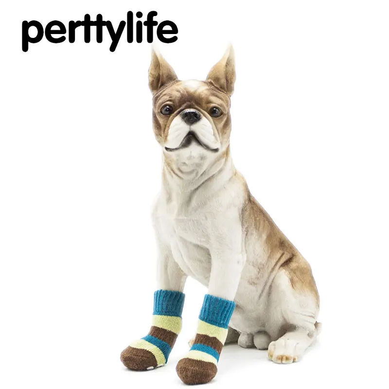 PERTTYLIFE осень зима хлопковые полосатые носки для питомцев махровые с двумя щенков