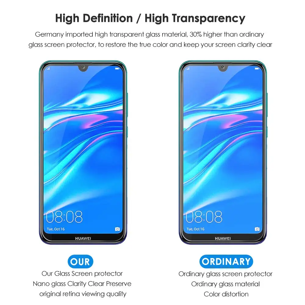 Стекло для huawei Y6 2019 закаленное стекло Защита экрана ультратонкое Полноразмерное