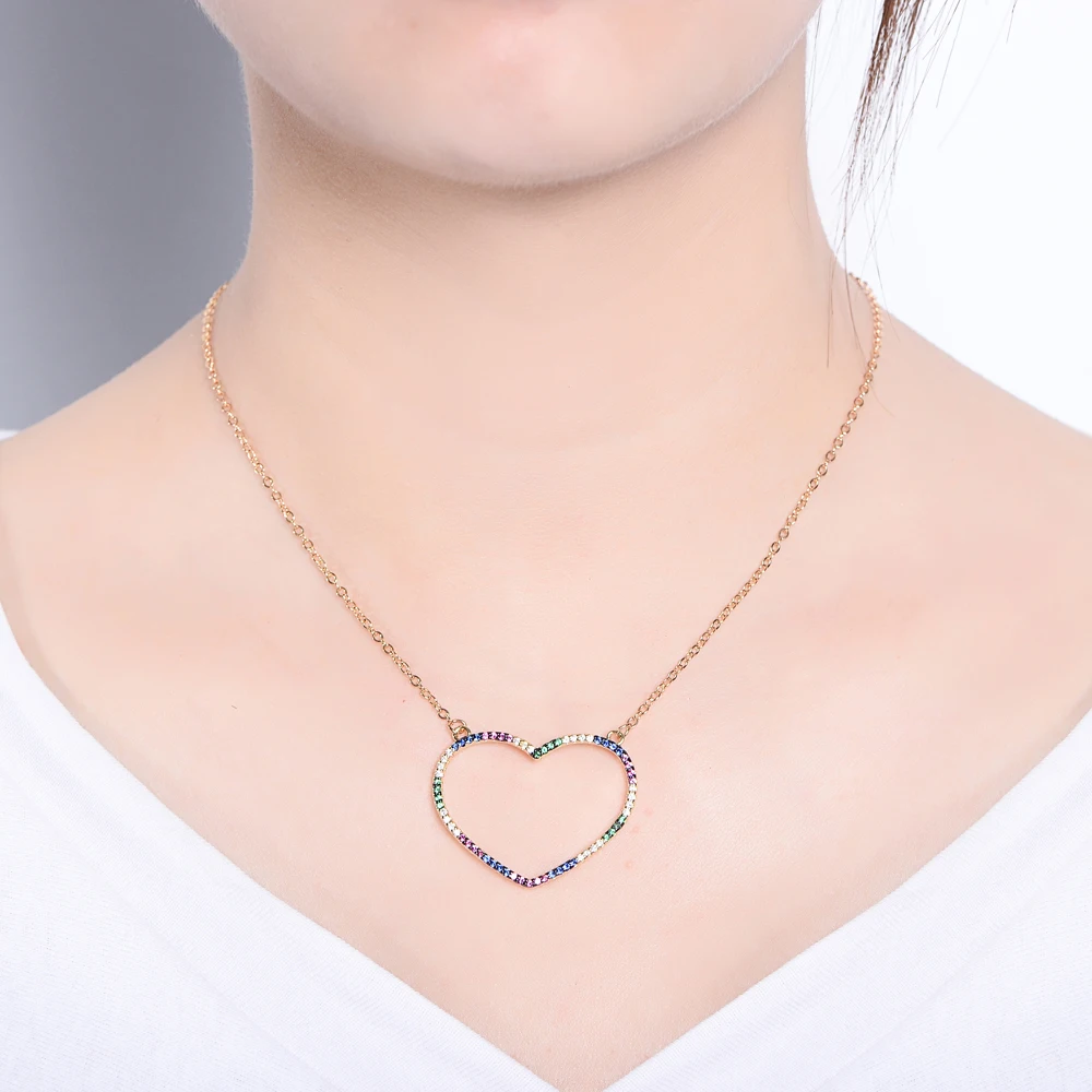 

women's initial cz necklace rainbow zircon eye heart copper pendent necklace jewelry for women chain mom's gift Mother's Day