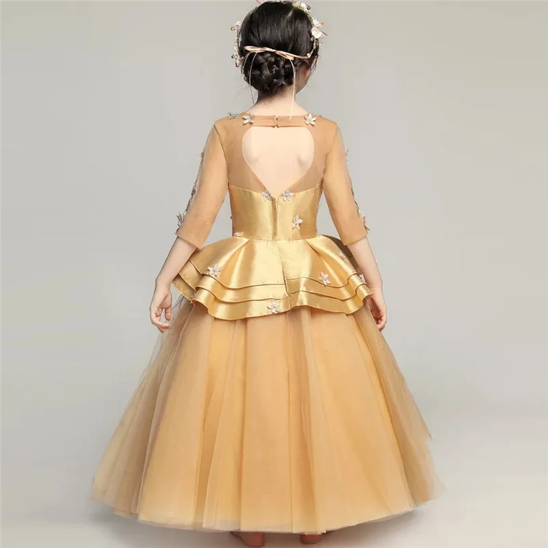 

2021Spring Luxury Girls Children Embroidery Flowers Birthday Evening Party Long Prom Dress Kids Teens Model Show Piano Dress