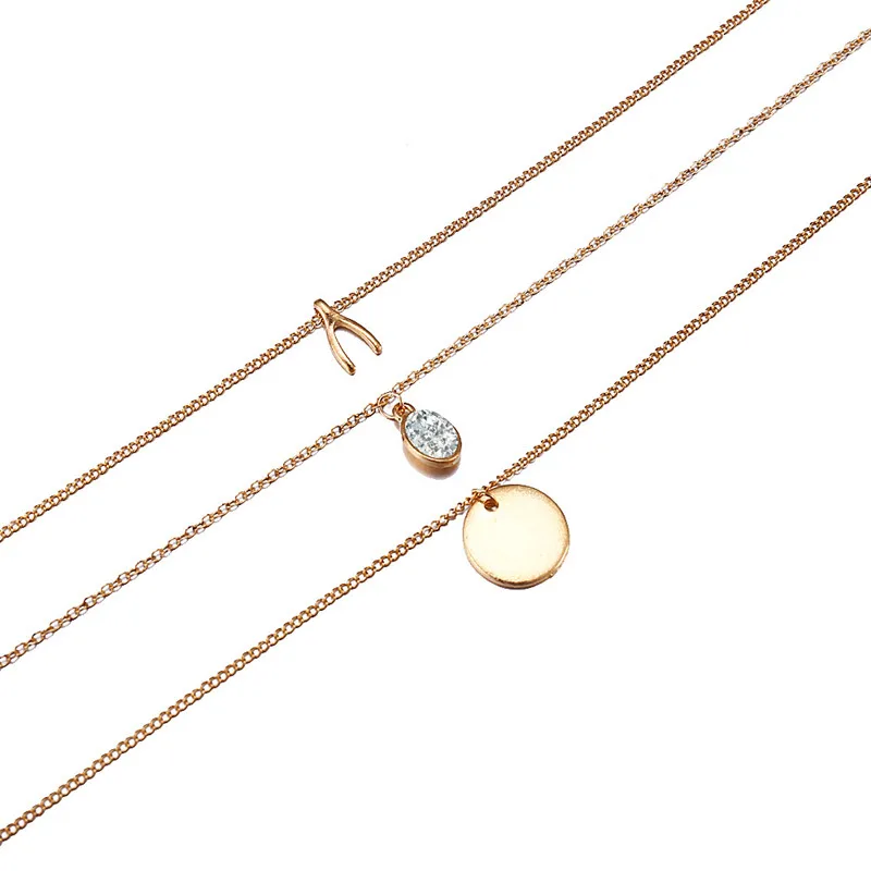 Бохо многослойное ожерелье s блестки кристалл кулон в виде вилочки ювелирные