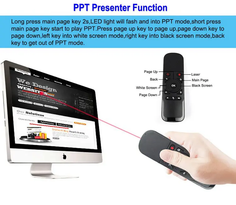 2,4G гироскоп воздушная мышь для Android Smart tv Box Windows PC лазерная указка Powerpoint PPT кликер ведущий пульт дистанционного управления
