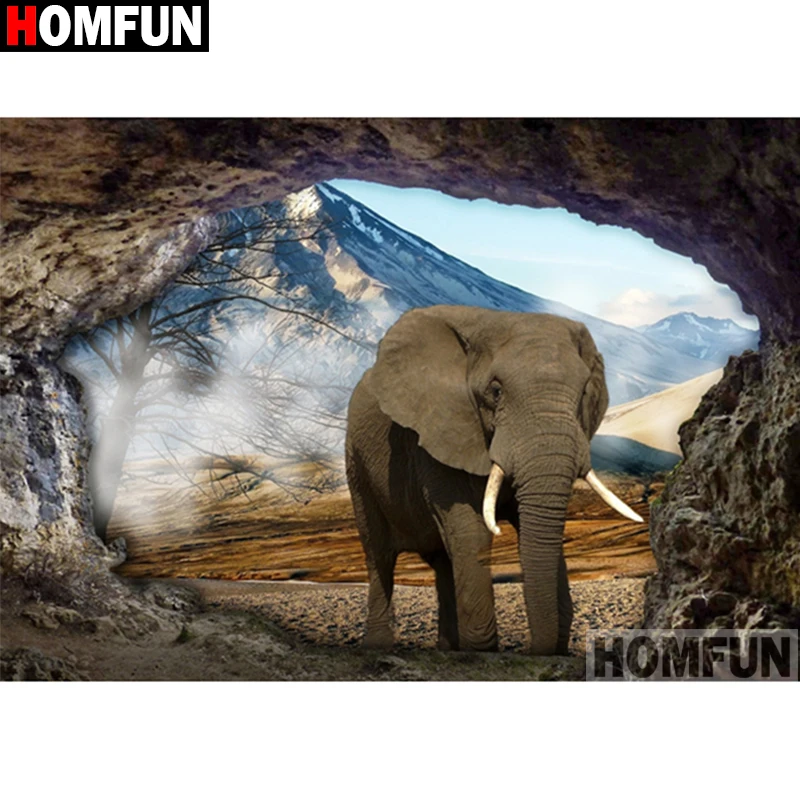 Алмазная живопись HOMFUN A16711 картина слон с квадратными/круглыми стразами 3D вышивка