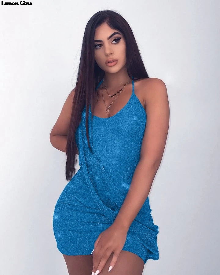 Женское пляжное мини-платье с лямкой на шее Lemon Gina Клубное платье выше колена без
