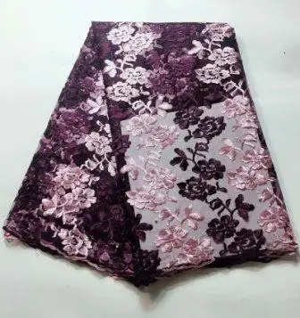 Dark Purple Африканский кружевной Цветочный узор 120 см ширина ткань для невесты продается 5 ярдов - Цвет: Dark Purple