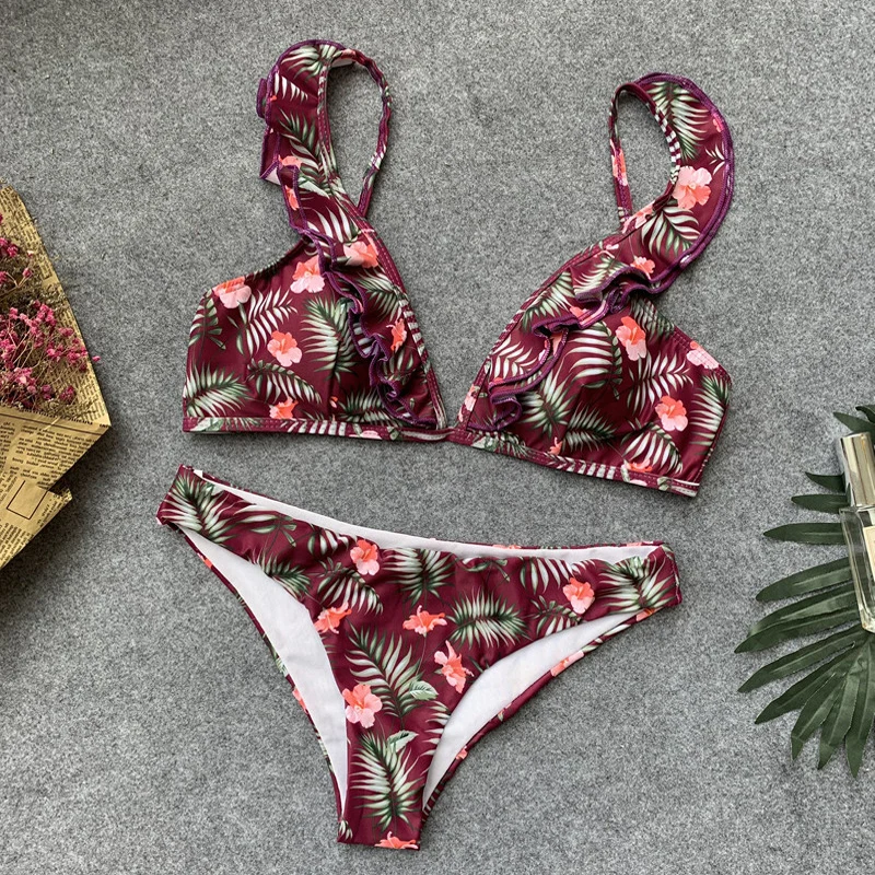 Купальник из двух частей для женское танкини Mujer Бразильский бикини/Холтер/цветочный/рюшами/бикини купальные костюмы женские купальники