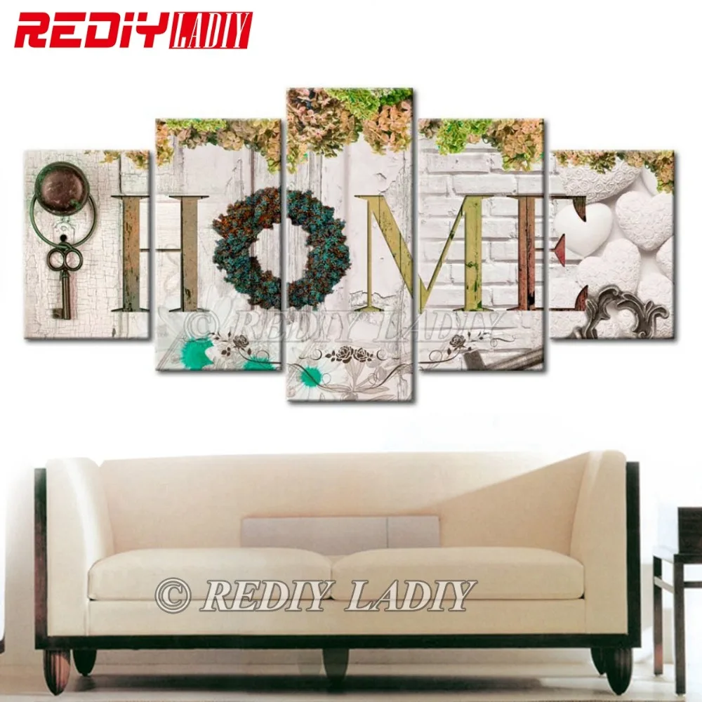 

REDIY LADIY Diamond Embroidery Triptych Autumn House 5 Panels Modular Picture 5D Diamond Painting Cross Stitch Wall Arts Crafts