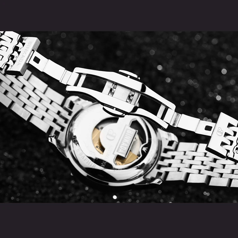 BINKADA Топ бренд класса люкс королевский дизайн черные стальные часы Montre Homme