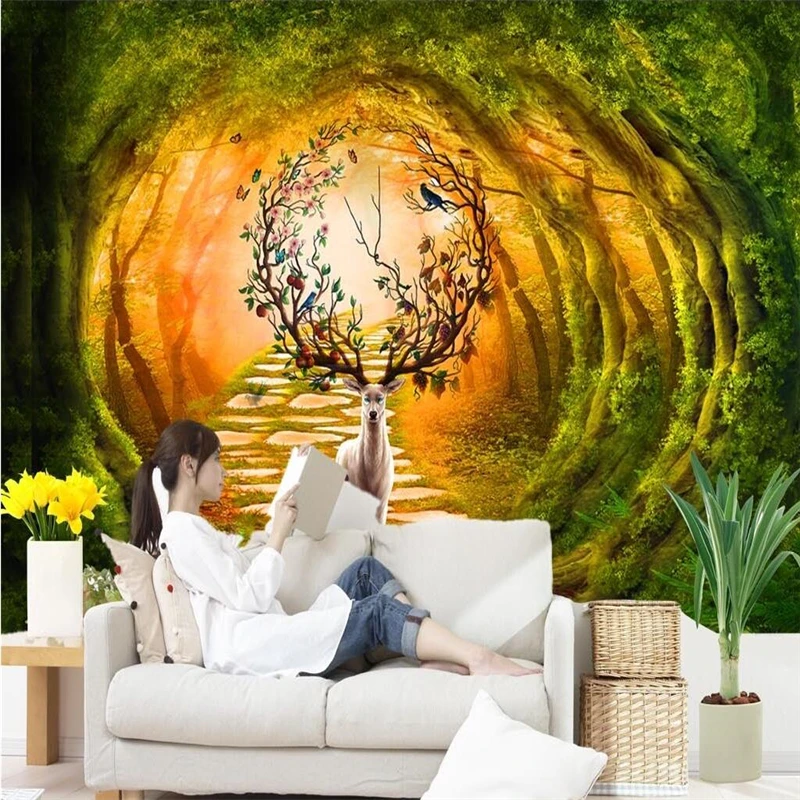 Обои на заказ фрески любой размер фото 3D стерео Фэнтези феи лес джунгли лось весь
