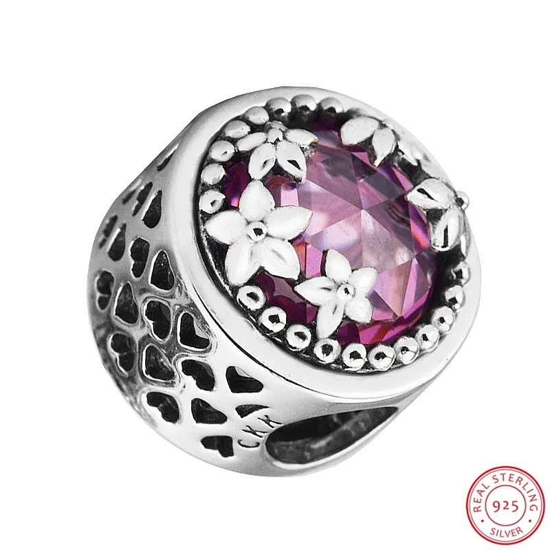 CKK сияющее сердце цветочные бусины розовый кристально чистый CZ DIY Fit PANDORA Подвески Серебро 925 для женщин ювелирных изделий CK002A