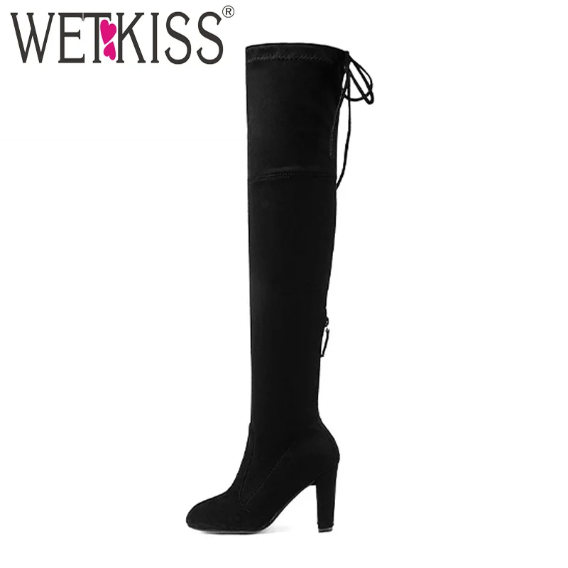 WETKISS/9 видов цветов пикантные женские эластичные сапоги до бедра зимние Сапоги