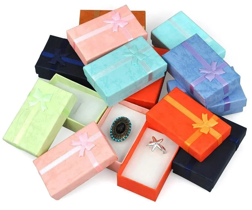 12 шт. разноцветные подарочные бумажные коробки для ювелирных изделий