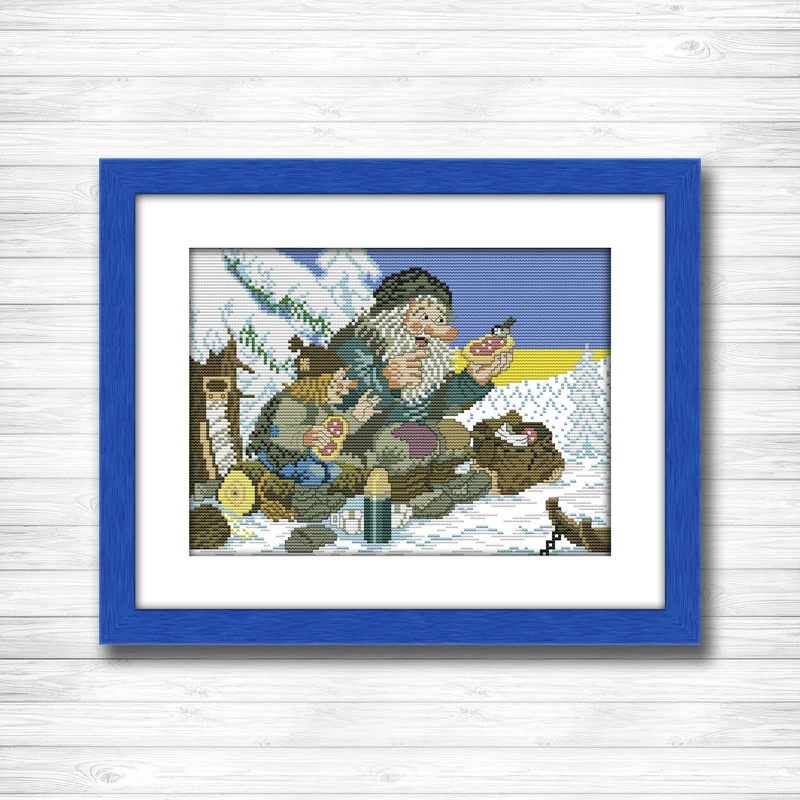 Картина с изображением снежной птицы старика напечатанная на холсте DMC 14CT 11CT