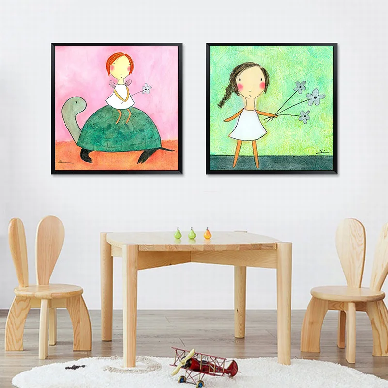 Милый мультяшный принт Девочки и игры домашний декор настенное искусство холст