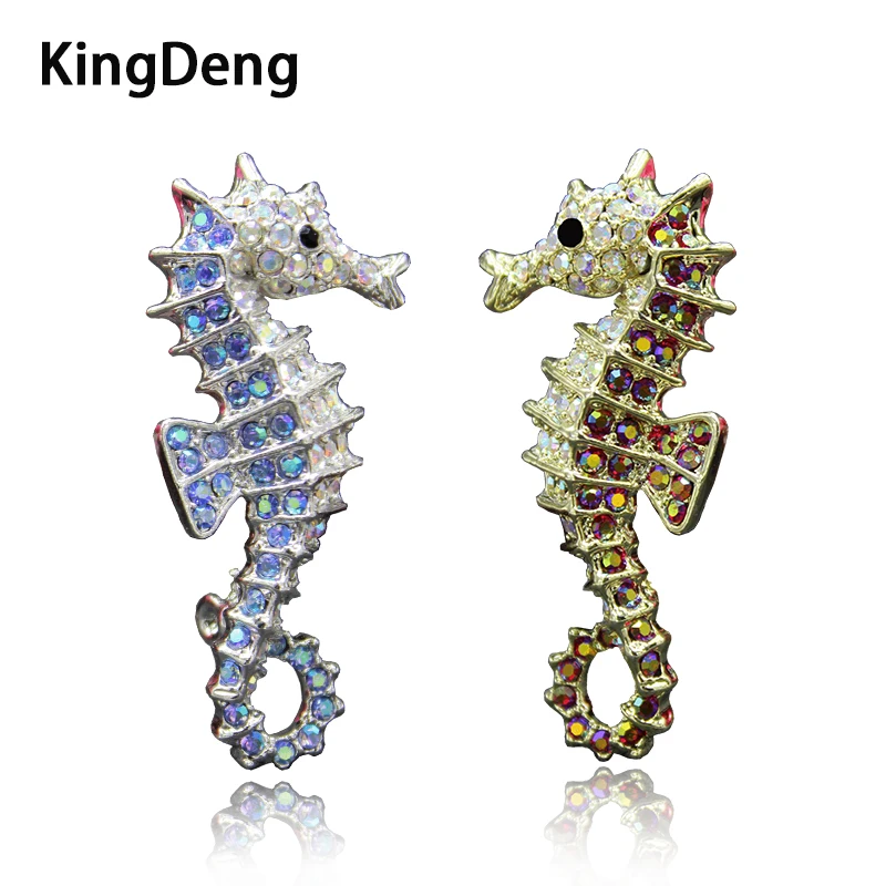 KingDeng Морской Конек Брошь Горный Хрусталь Броши Для Женщин Симпатичные Эмаль