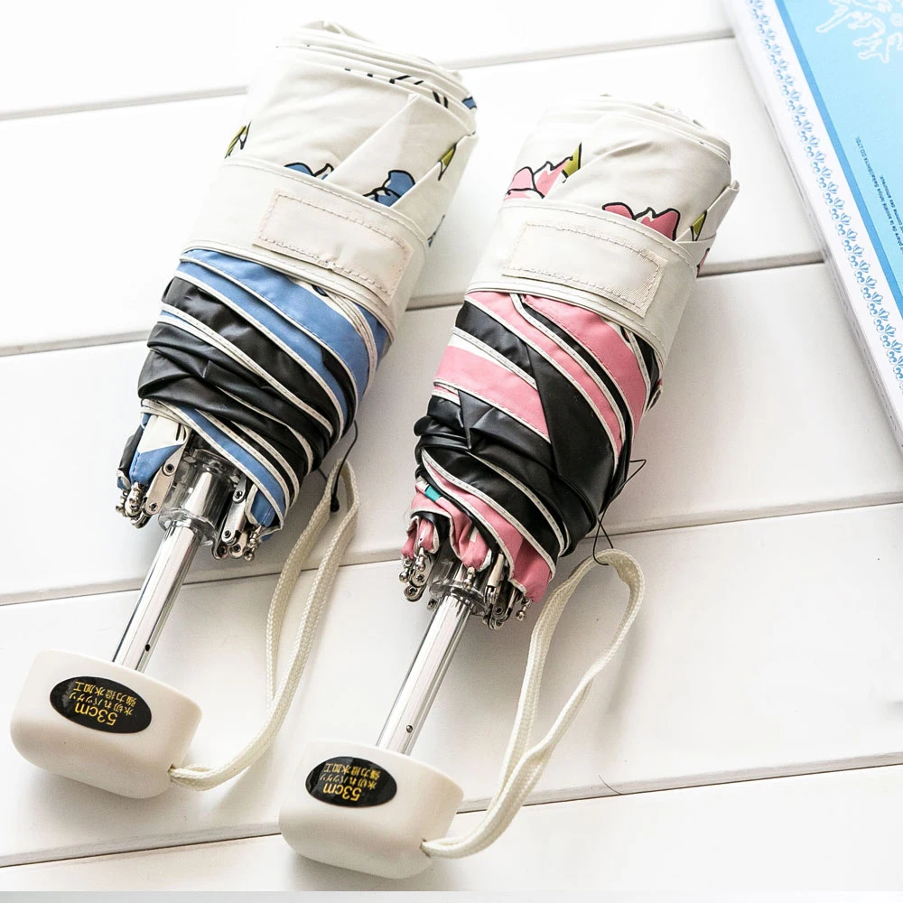 Мода Малый пять складной зонтик дождь Женский Черный Покрытие Anti UV Sunmmer