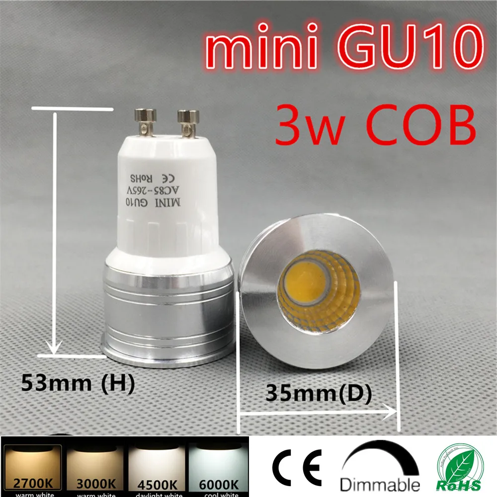 Светодиодная миниатюрная лампочка gu10 cob для прожектора приглушаемый Точечный