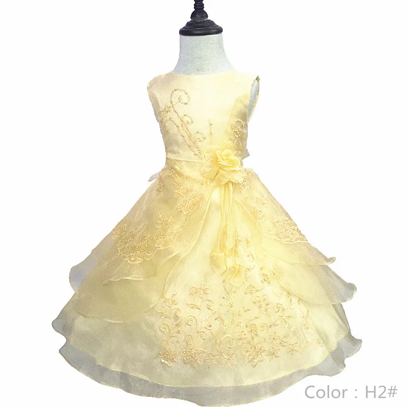 Желтое платье с вышивкой для девочек детское подружки невесты на свадьбу