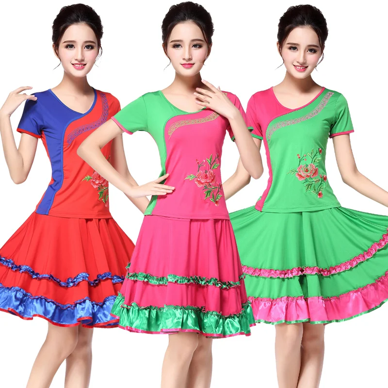 Женские Квадратные танцевальные костюмы Новинка лета 2020 женские с вышивкой и