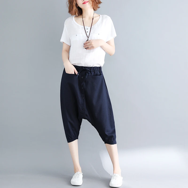 2019 шаровары женские повседневные хлопковые льняные мешковатые модные