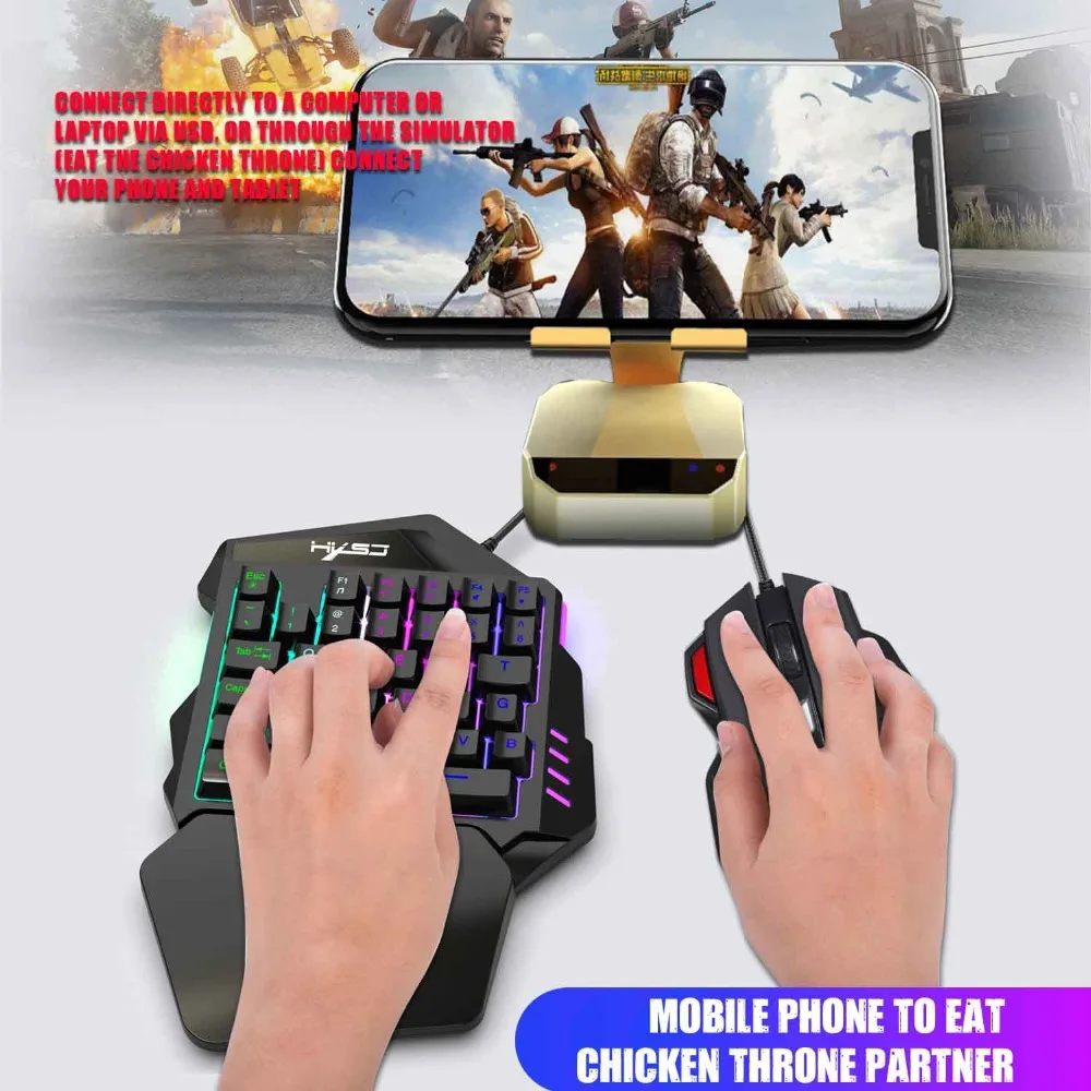 Игровая мини-клавиатура Yoteen PUBG с одной рукой для мобильного телефона игры 35