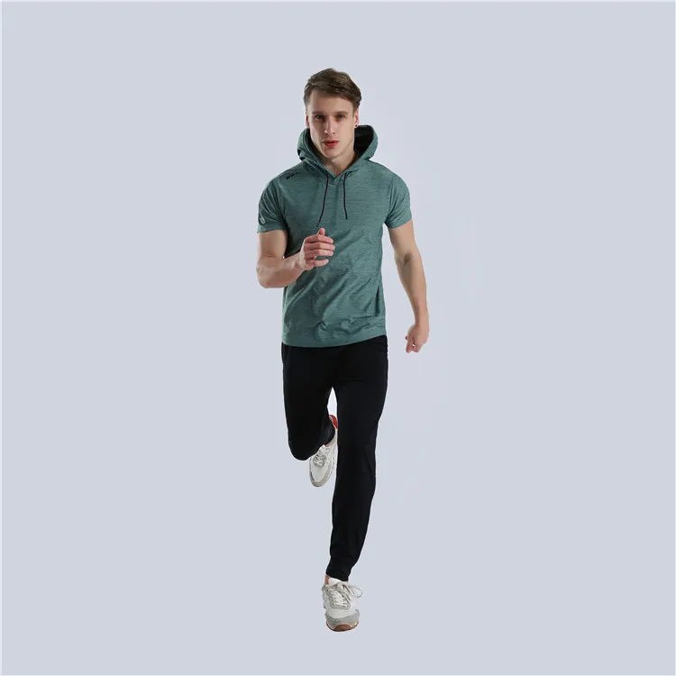 Men Running Hoodie Shirts Fitness Sweatshirt Quick-dry Jersey Gyms Clothing Short Sleeve Training Top Male Sports T Shirt