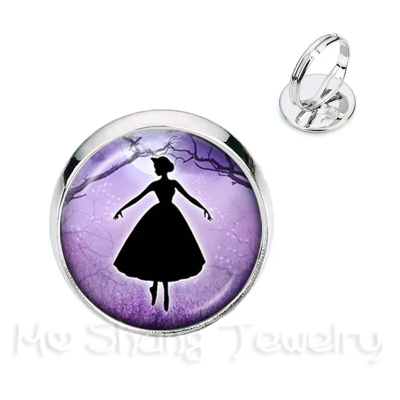 Силуэт балерины стеклянные купольные кольца Танцующая балерина Позолоченные 2