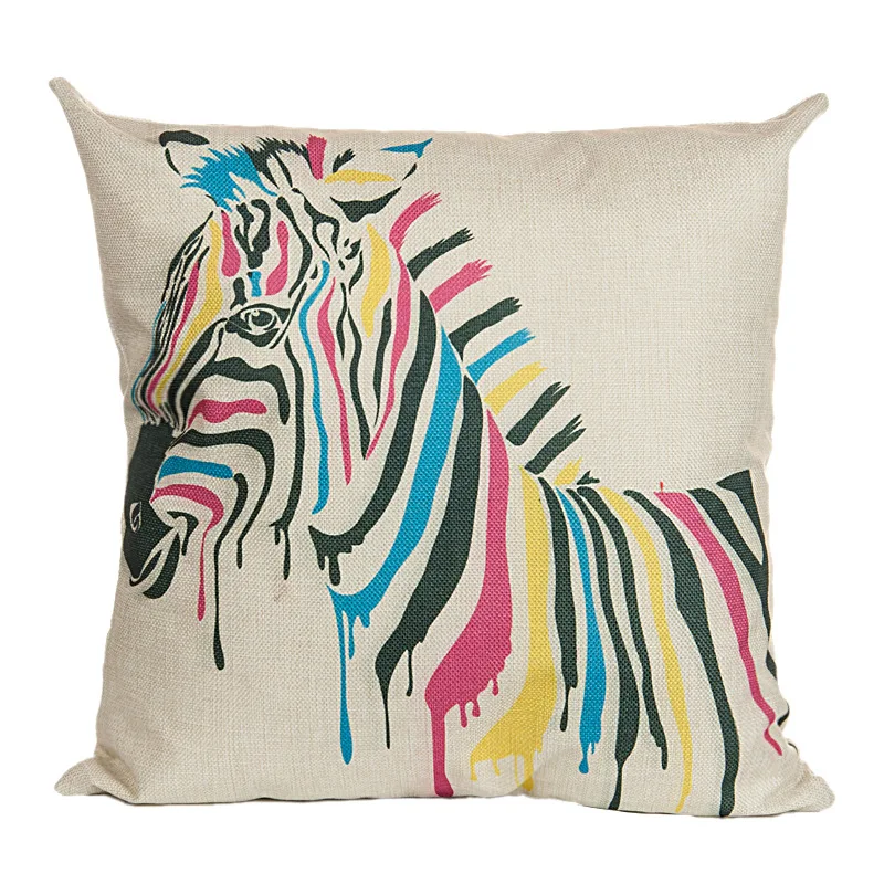 Цветная декоративная наволочка из хлопка и льна с рисунком зебры чехол для стула