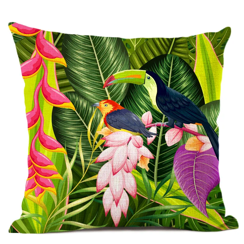 Чехол для подушки с зелеными листьями искусственные тропические растения цветы