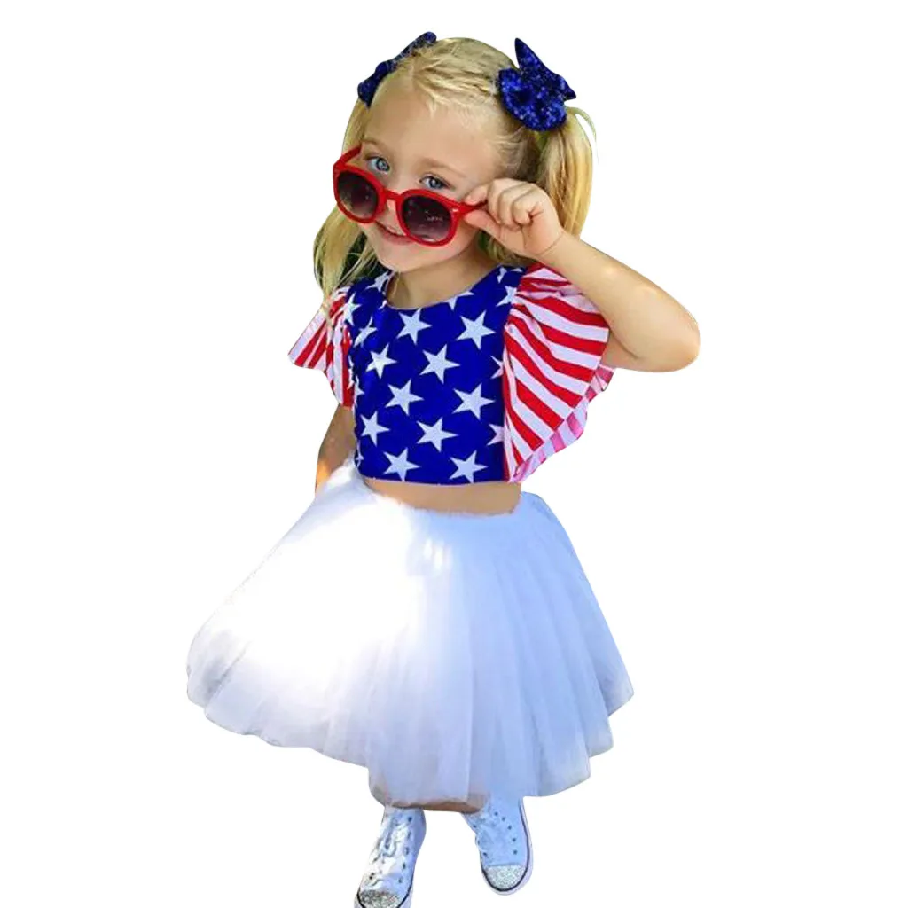 4 июля наряд для маленьких девочек платье принцессы футболка в полоску со