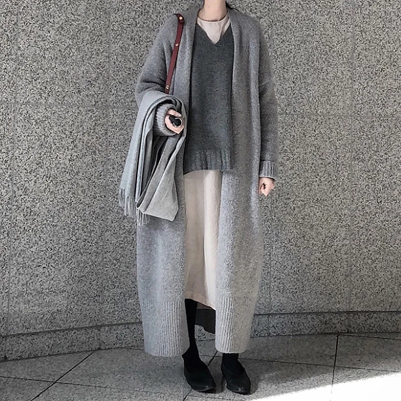 GRUIICEEN 2018 Autumn Women Long Knitting Cardigans Spring V neck Sweater Open Stitch Loose Female Jacket Coat |