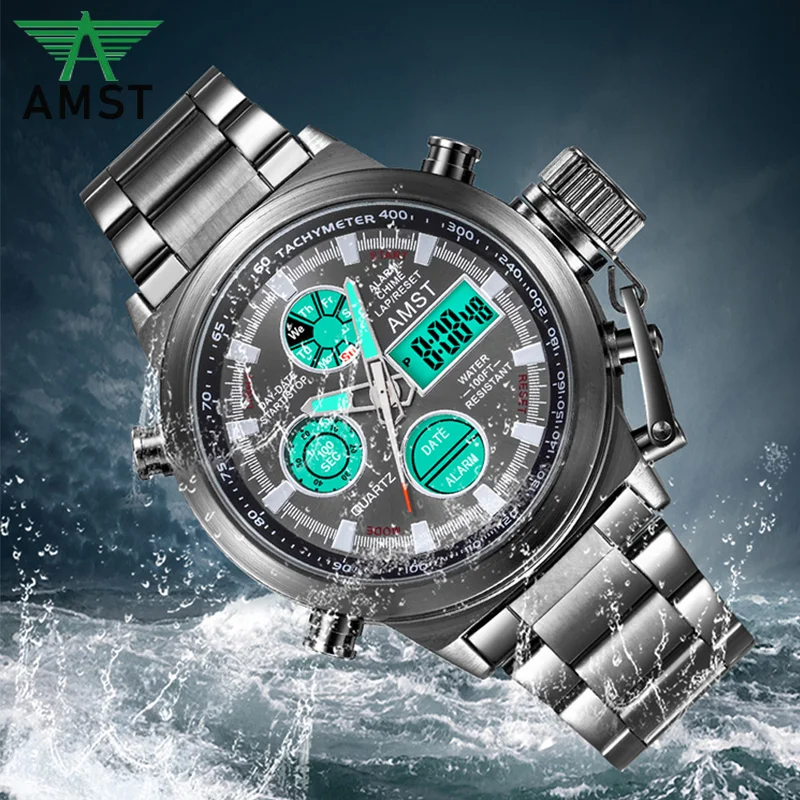 AMST 2019 новые мужские наручные часы цифровые с двойным дисплеем