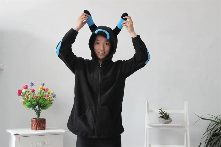 Черный Pokemon ребенок Пикачу костюм куртка с капюшоном унисекс рисунком животного