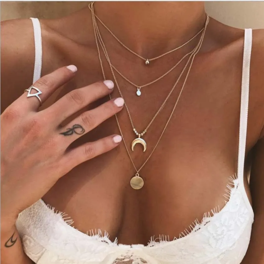 2018 Crescent Moon Bell Round Pendant Women Choker long Necklace chocker Jewelry Bijoux Femme Joyas mujer Collier ras du cou | Украшения и