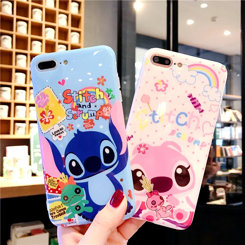 For iphone 7 7plus Cartoon Stitch case Ceramic Cover + Tempered Glass Screen Protector Case for iPhone 8 8plus 6 6s 6SPlus Fudas |