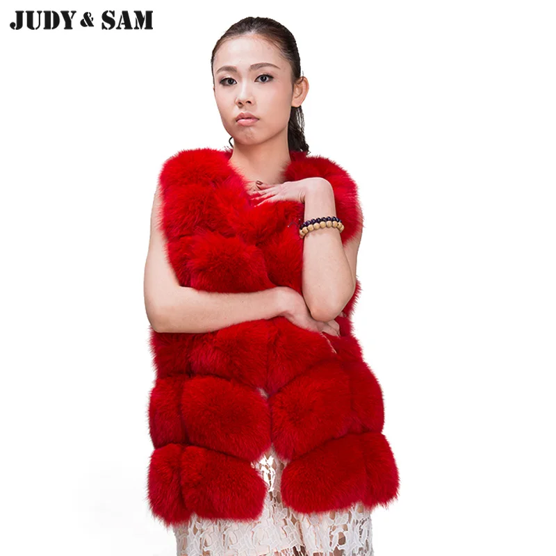 Высокое качество синий лисий мех жилет Винтаж натуральный пальто для женщин |