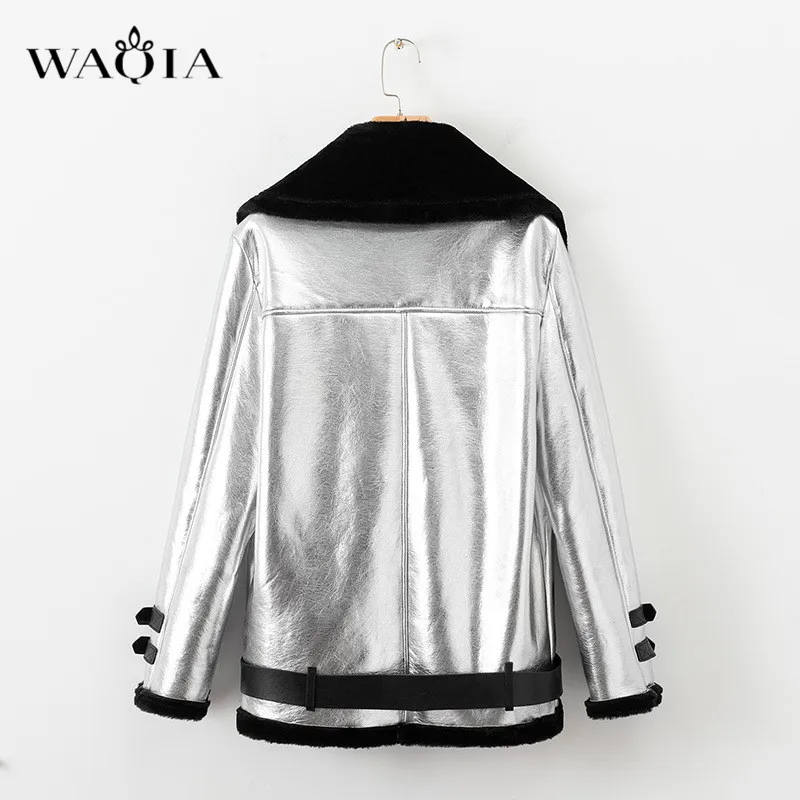 WAQIA 2018 осень зима куртки Для женщин Свободные стекаются теплое толстое пальто