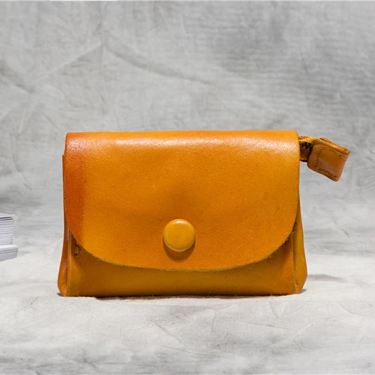 Yellow SIMLINE кошелек из натуральной кожи женский винтажный ручной работы женские короткие маленькие кошельки Портмоне держатель для карт чехол с карманом на молнии - Цвет: Yellow