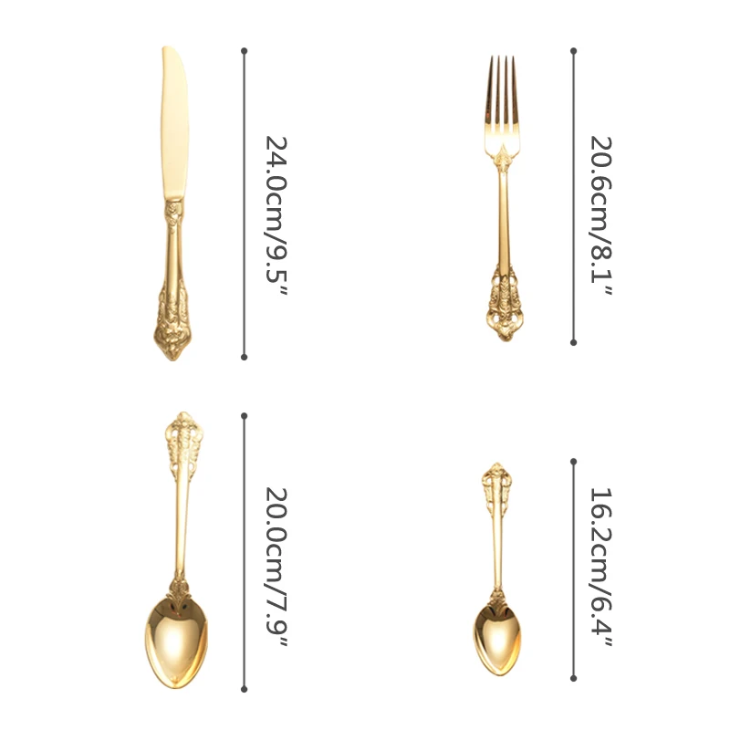 

4pcs/set Stainless Steel Cutlery Gold Plated Dinnerware Western Tableware Golden Fork Dinner Spoon Knife Dessert Teaspoon Sets