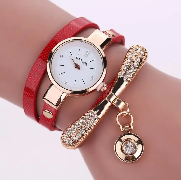 red Новые модные женские часы-браслет, Золотые Кварцевые Подарочные часы, наручные часы, женские кожаные повседневные часы-браслет - Цвет: red