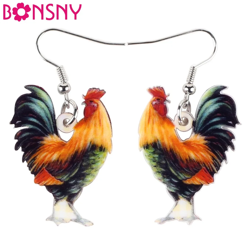 Bonsny Drop Chicken Earrings Acrylic Pattern Long Danlge Brand Charm Animal New 2016 Fashion Jewelry For Women | Украшения и
