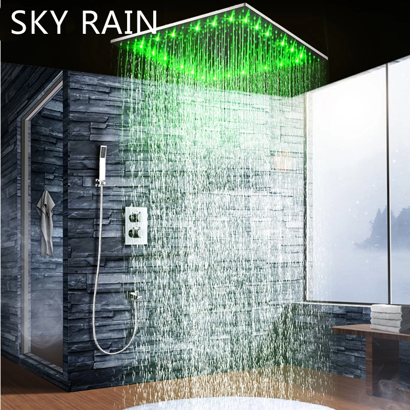 SKY RAIN 20 дюймов 304 SUS насадка для душа с высоким потоком термостатический клапан светодиодный душевой кран