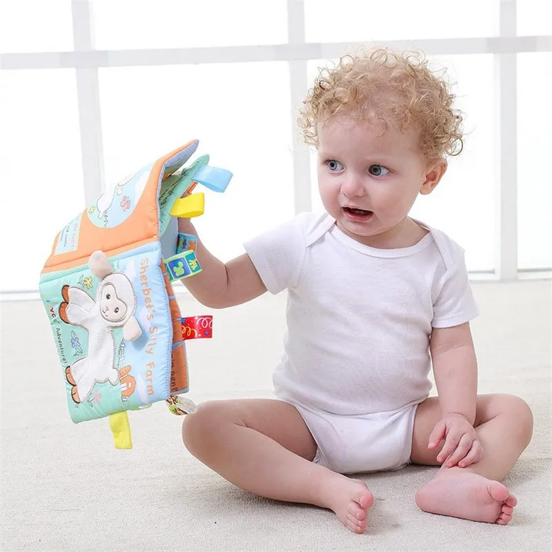 Animal embroidery Baby Rattle Toy Soft Cloth Book Mobile Quiet Newborn Educational book | Игрушки и хобби